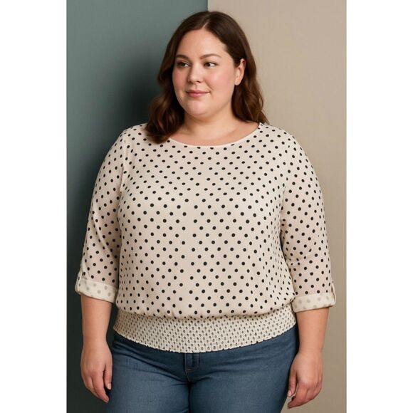 MICHAEL Michael Kors Tops - Michael Michael Kors Polka Dot Blouse Vintage-Inspired Chic Smocked Hem Large